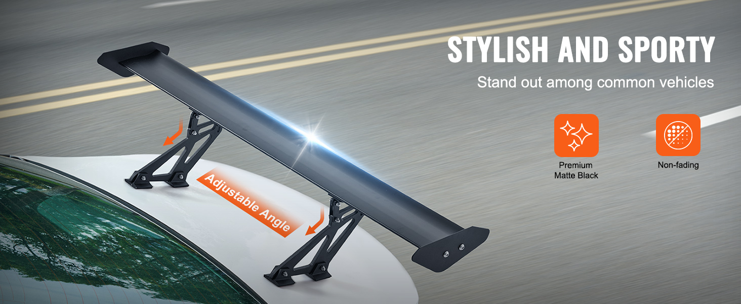 VEVOR car spoiler with adjustable angle, premium matte black finish, and non-fading features. stylish and sporty.