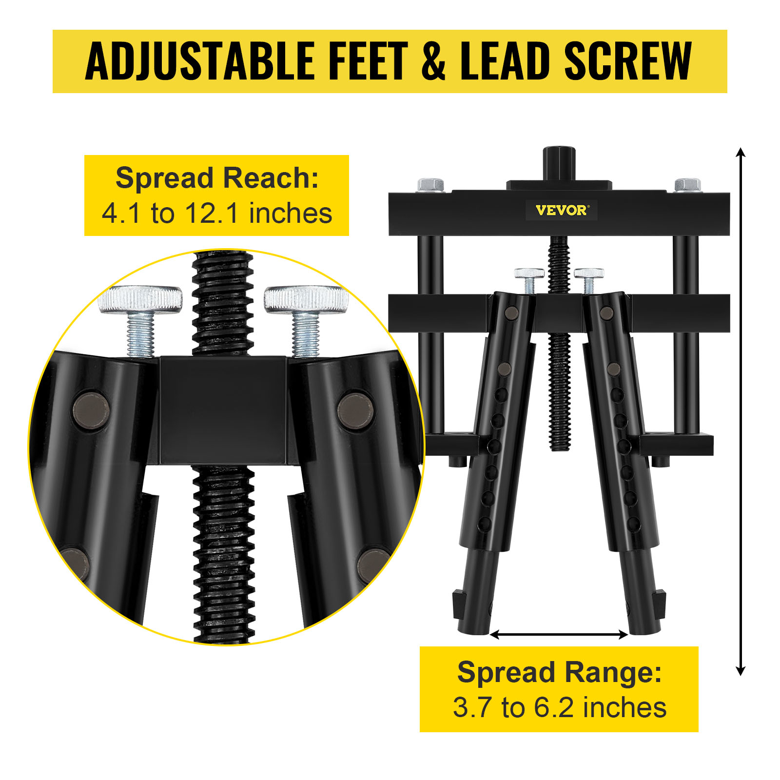VEVOR cylinder liner puller with adjustable feet and lead screw for spread reach and range.