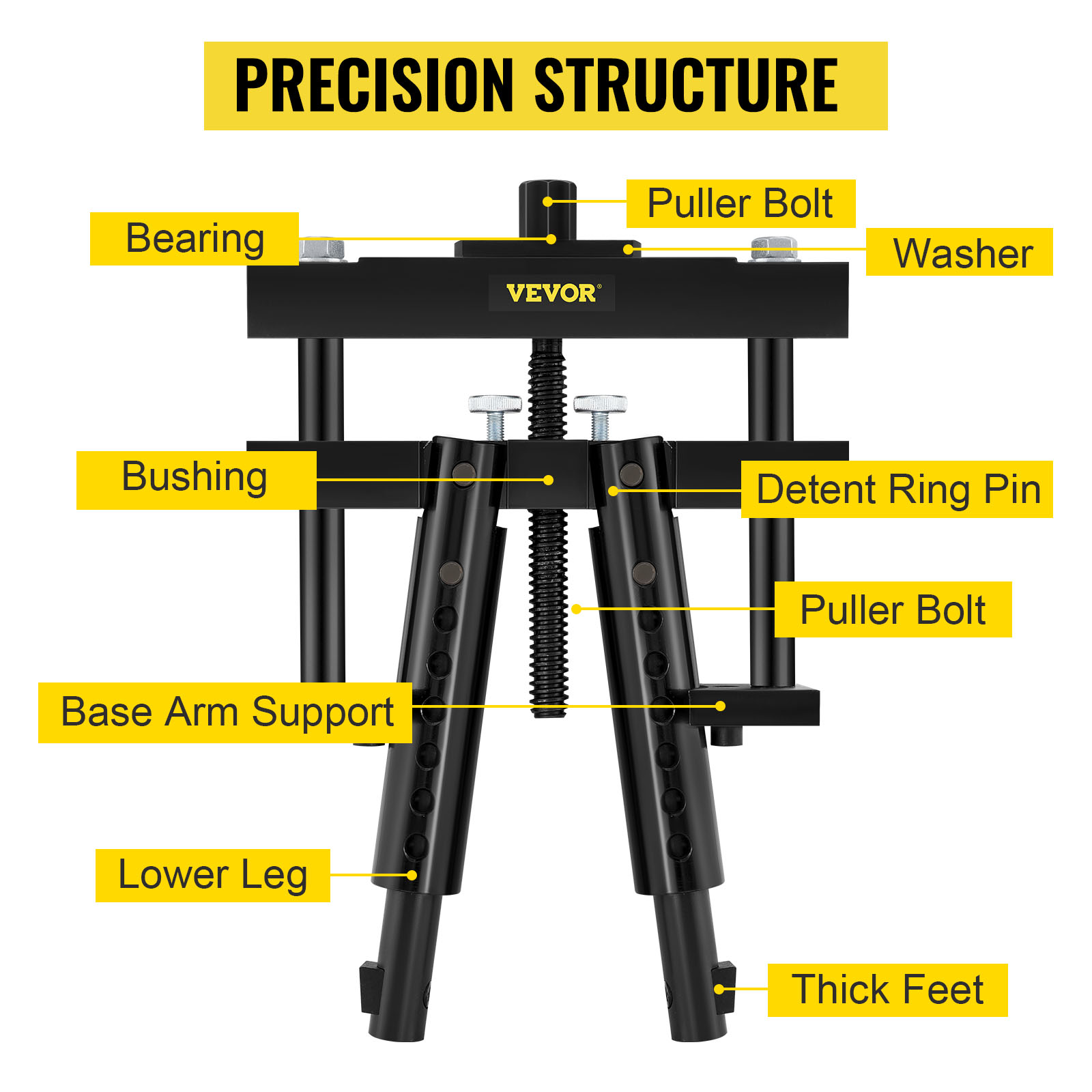 VEVOR cylinder liner puller with labeled parts for precision structure.