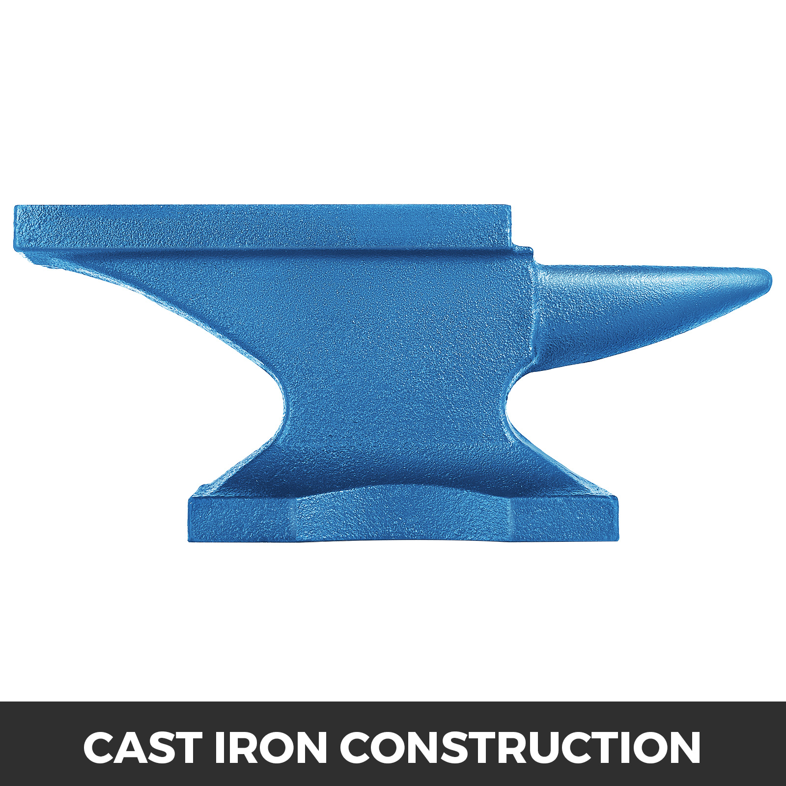 blue VEVOR anvil with cast iron construction on a white background.