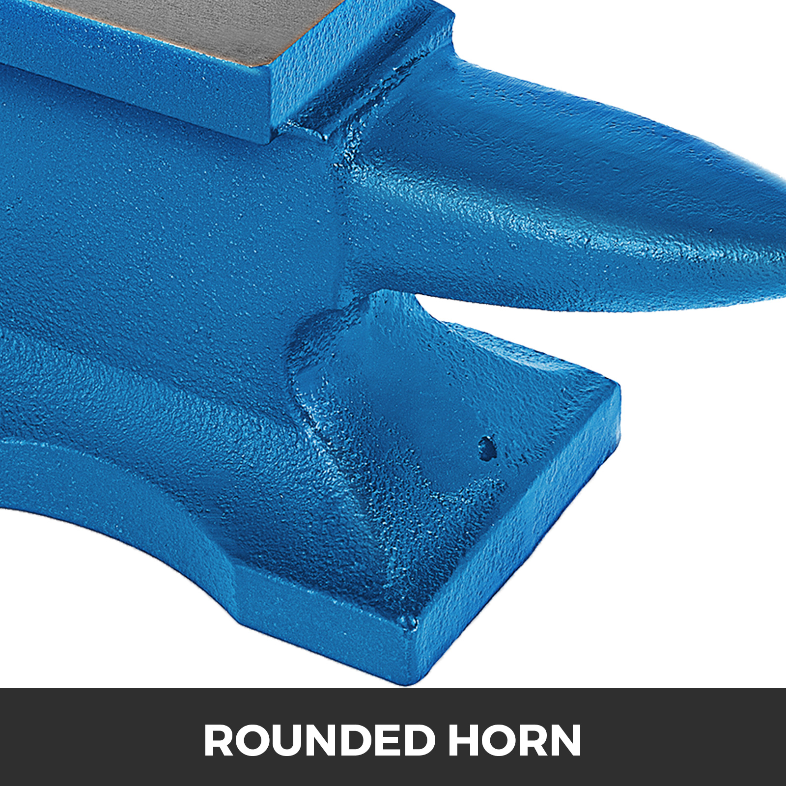 blue VEVOR anvil featuring a smooth rounded horn.