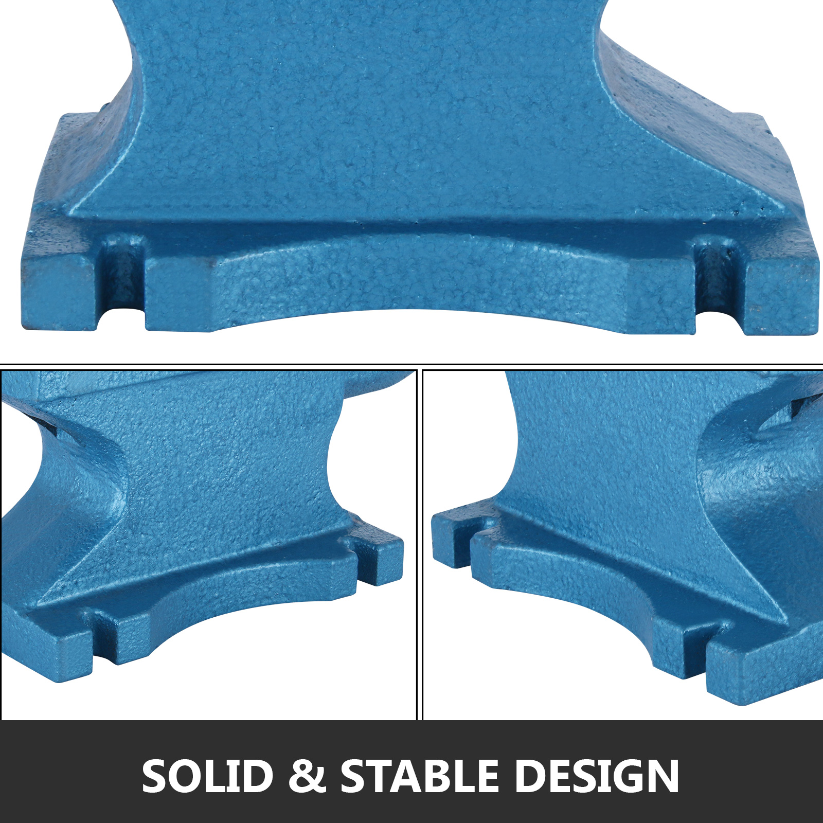 bottom of VEVOR single horn anvil showcasing solid and stable blue design.