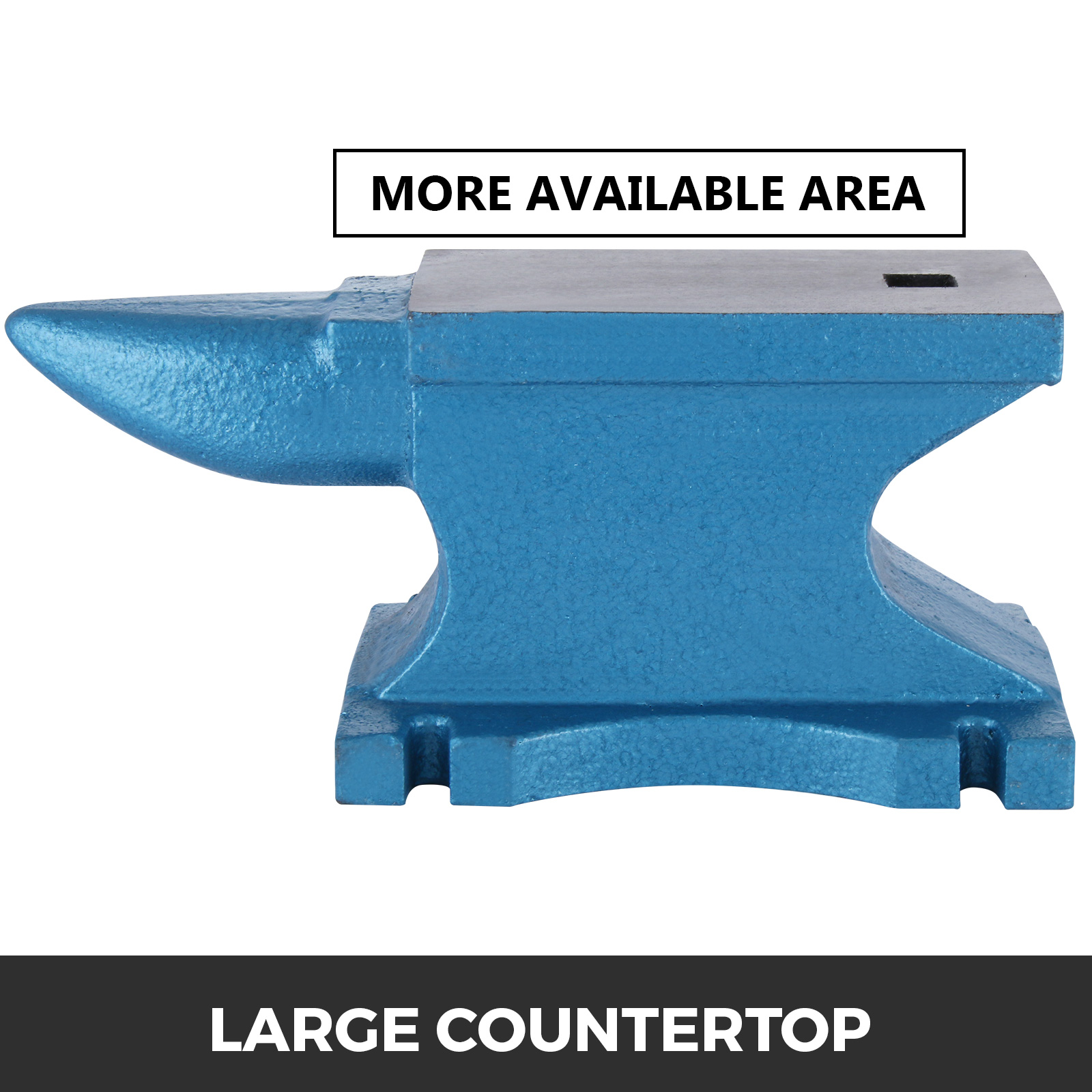 VEVOR single horn anvil with large blue countertop and pointed horn.