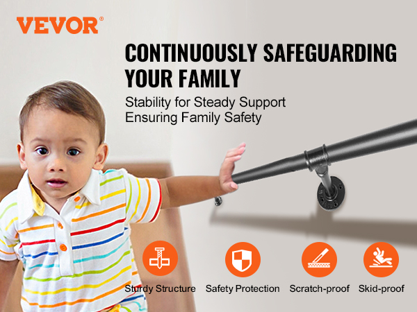 VEVOR pipe stair handrail for family safety, sturdy structure, and skid-proof design.