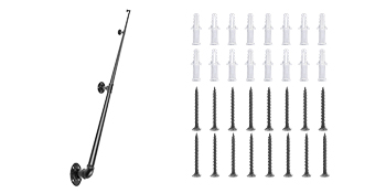 VEVOR pipe stair handrail with mounting hardware, including screws and wall anchors.
