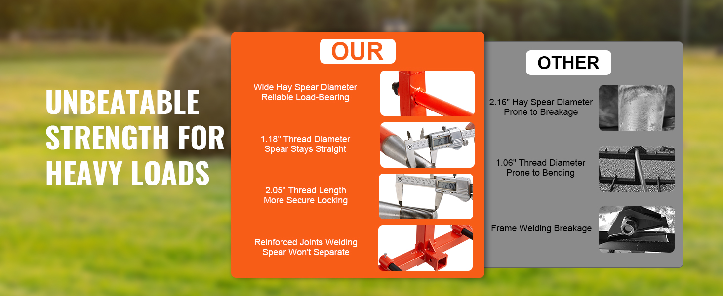 unbeatable strength for heavy loads with VEVOR hay spear vs competitors, emphasizing durability and reliability.