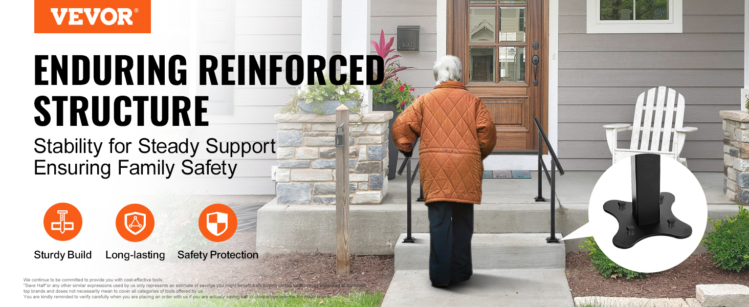 VEVOR outdoor stair railing ensures family safety with reinforced structure and stability.