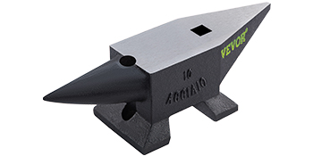 VEVOR cast steel anvil with a long horn and a flat work surface, marked with "10" and "acciaio".