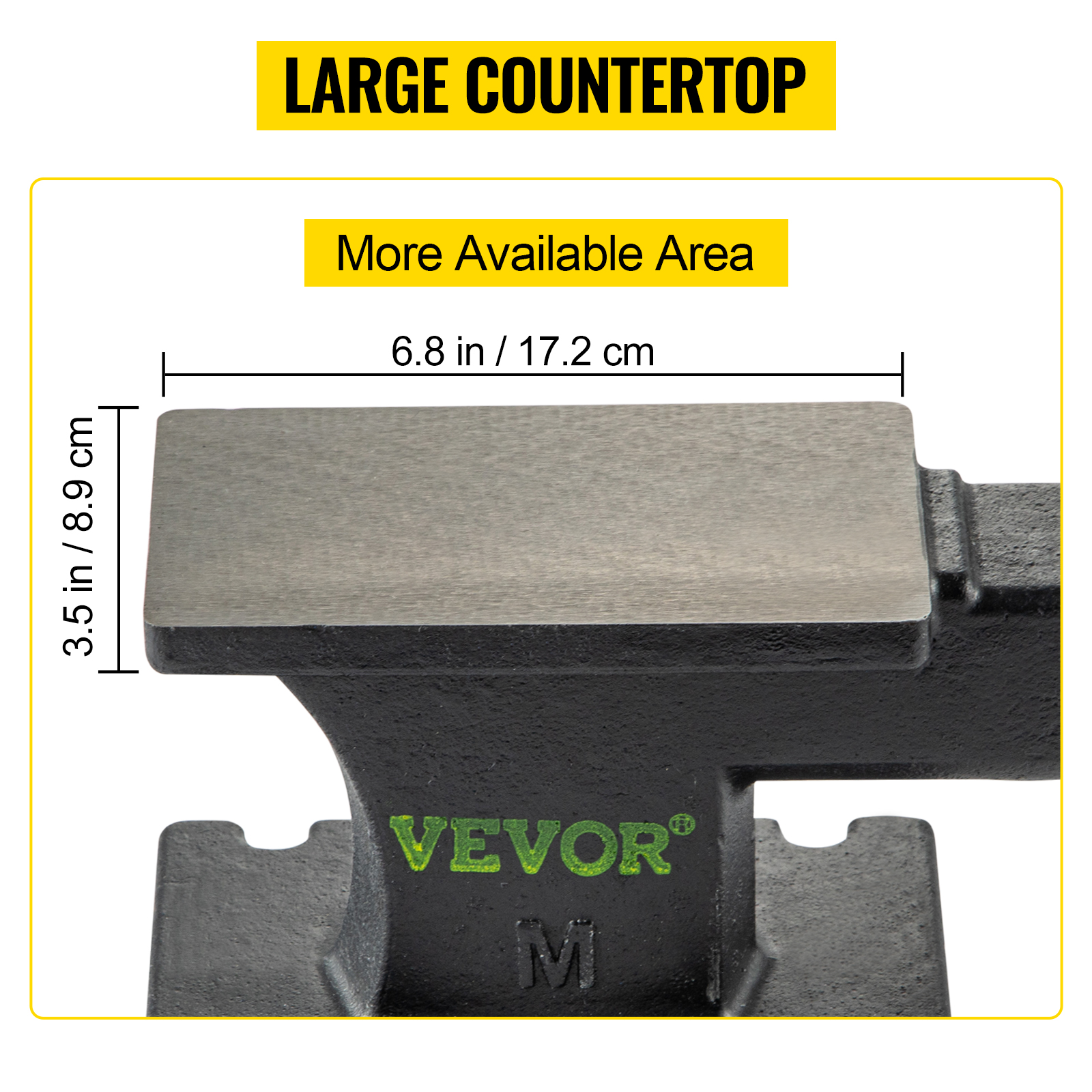 VEVOR cast iron anvil with large 6.8in x 3.5in countertop area.