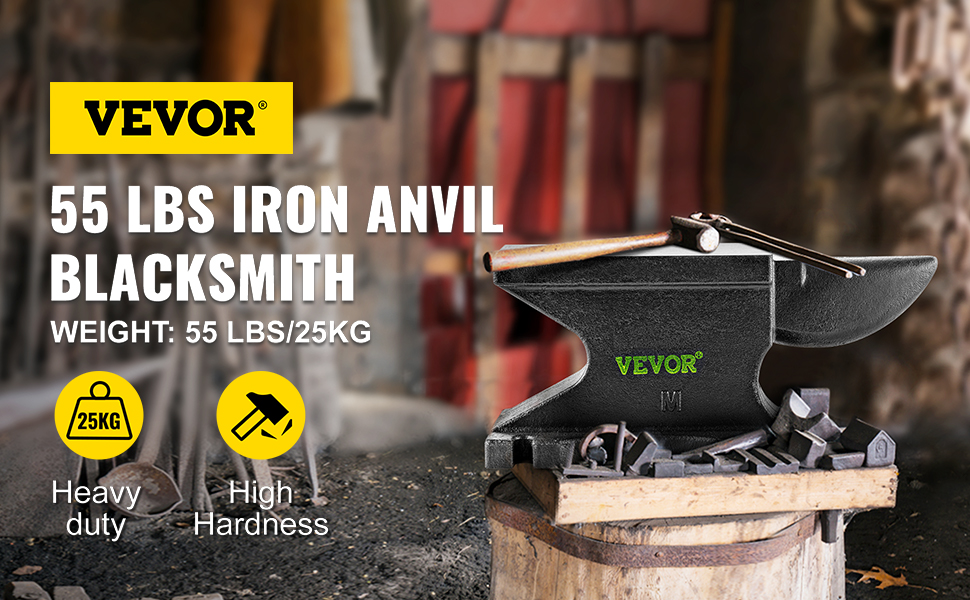 VEVOR cast iron anvil - 55 lbs blacksmith tool with hammer, heavy duty, high hardness