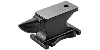 black VEVOR cast iron anvil with square hardy hole and rounded horn.