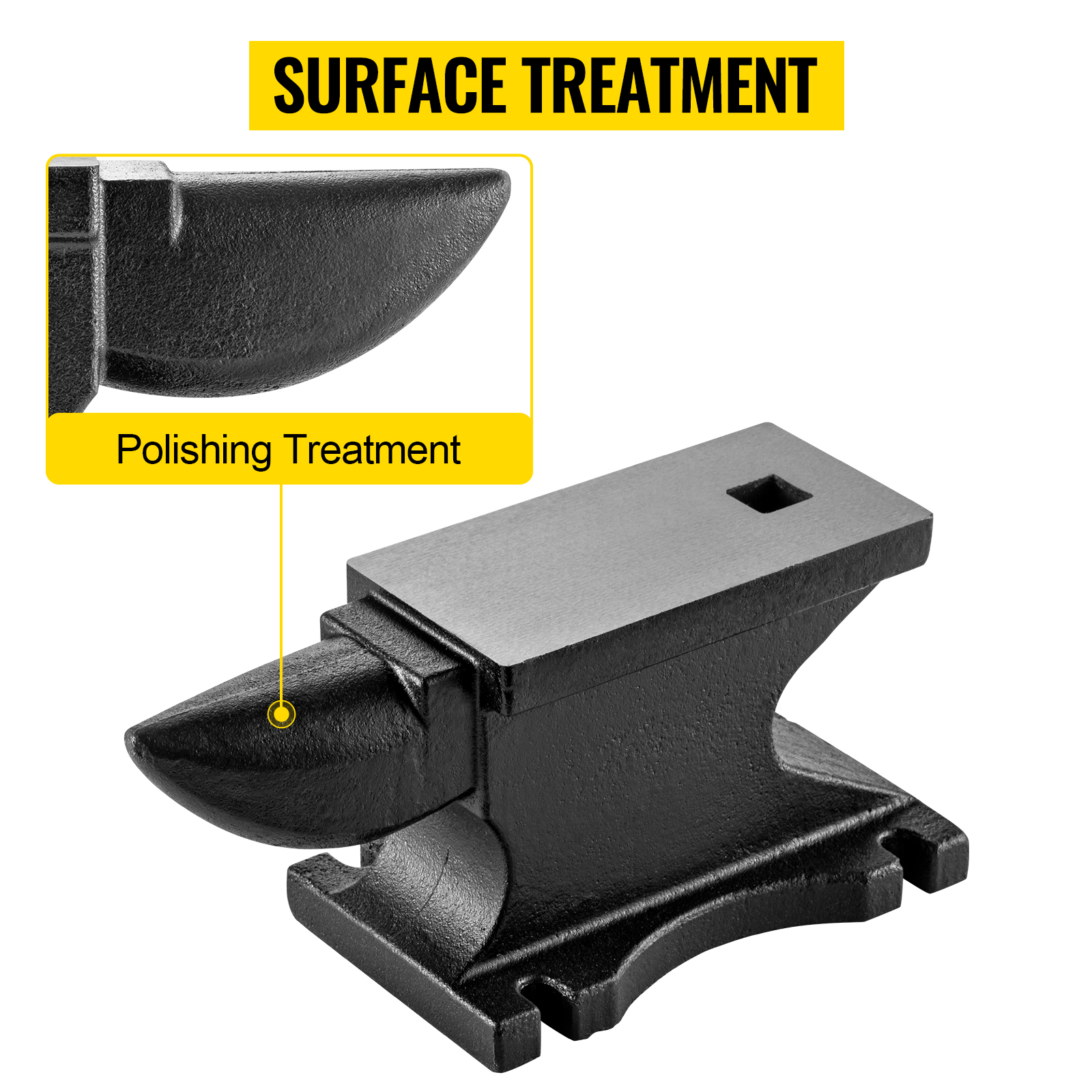 VEVOR cast iron anvil showcasing surface polishing treatment.