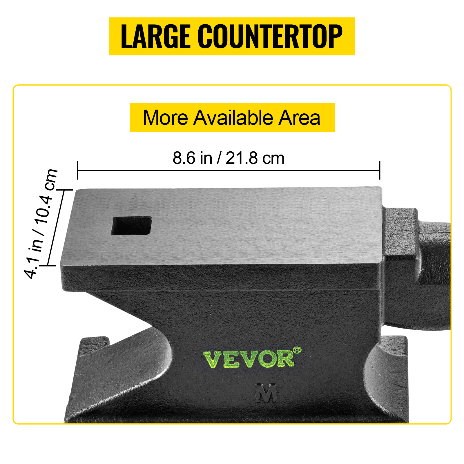 VEVOR cast iron anvil with large countertop, 8.6 x 4.1 in workspace.