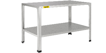 VEVOR potting bench with stainless steel construction and lower storage shelf.