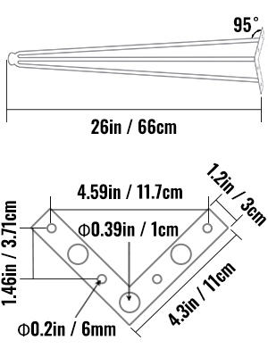 VEVOR hairpin table legs, 26in height with leg angle and mounting plate dimensions.