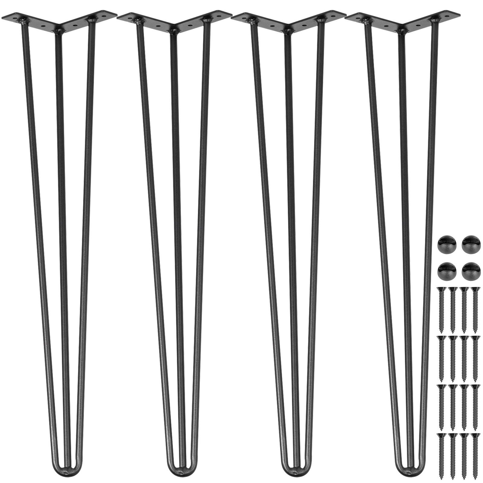 VEVOR hairpin table legs with screws and protective covers in black finish