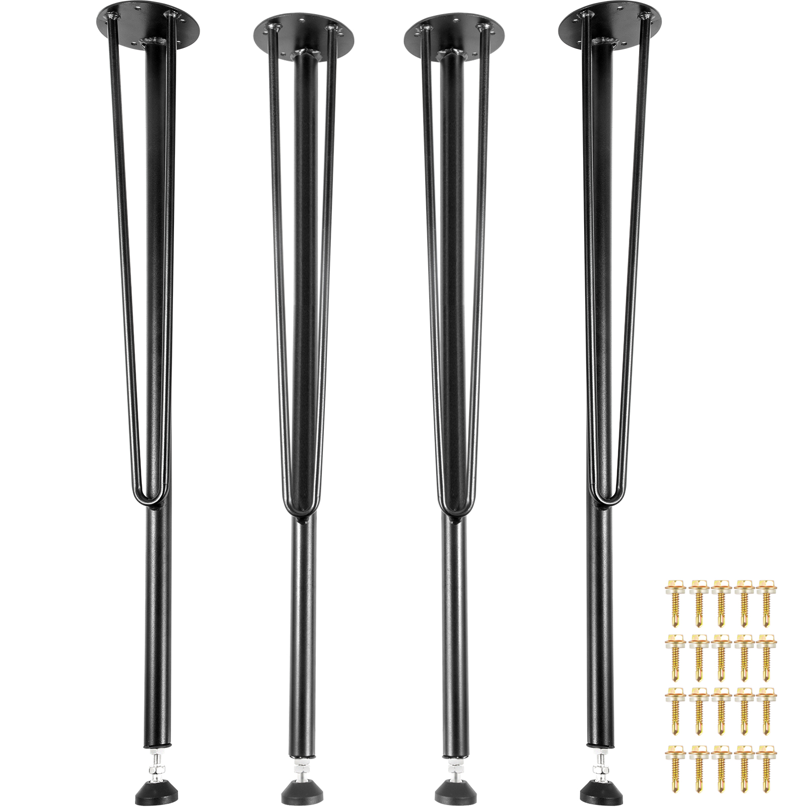 four black VEVOR hairpin table legs with mounting screws.