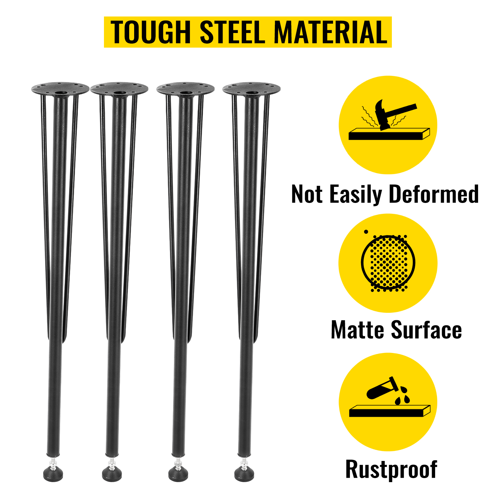 VEVOR hairpin table legs, tough steel material, not easily deformed, matte surface, rustproof.