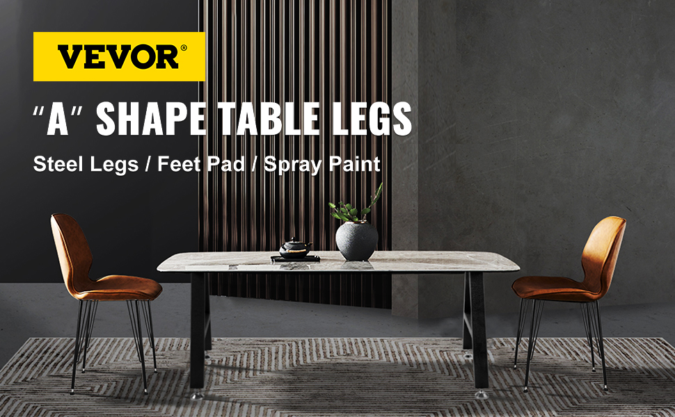 VEVOR metal table legs, a-shaped. modern dining table with brown chairs.