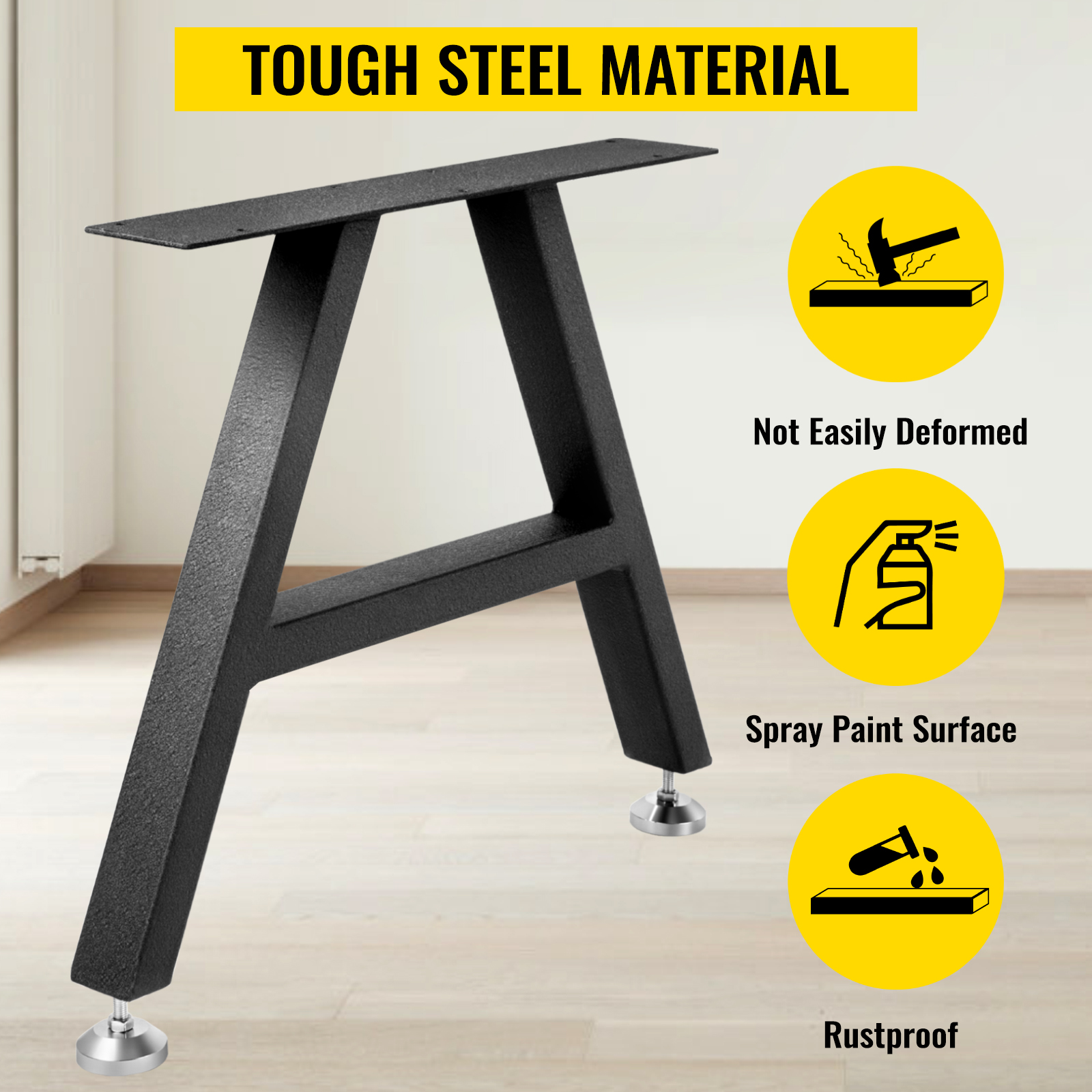 VEVOR metal table legs with tough steel material, spray paint surface, and rustproof finish.