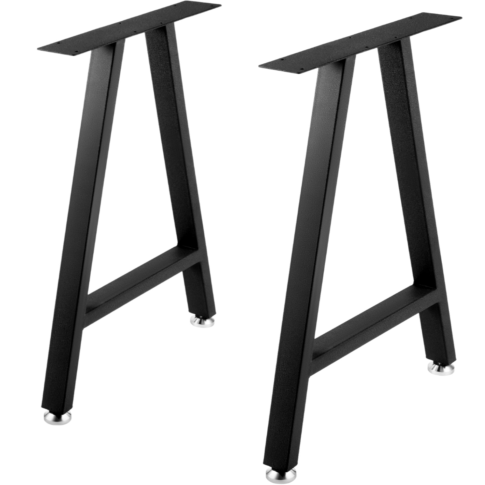 black VEVOR metal table legs with adjustable feet, displayed in an a-frame design.