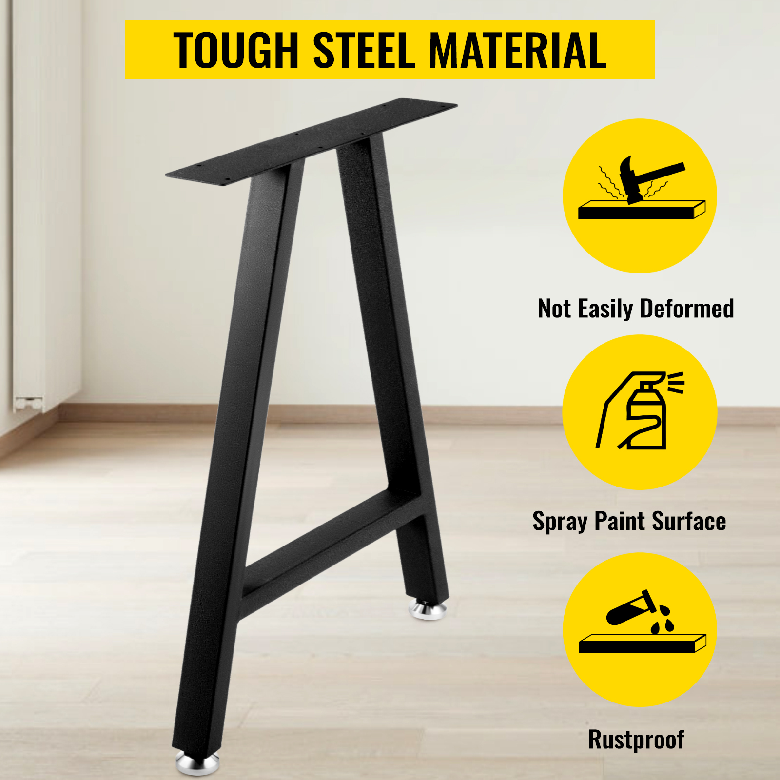 VEVOR metal table legs, tough steel material, spray paint surface, rustproof, not easily deformed.