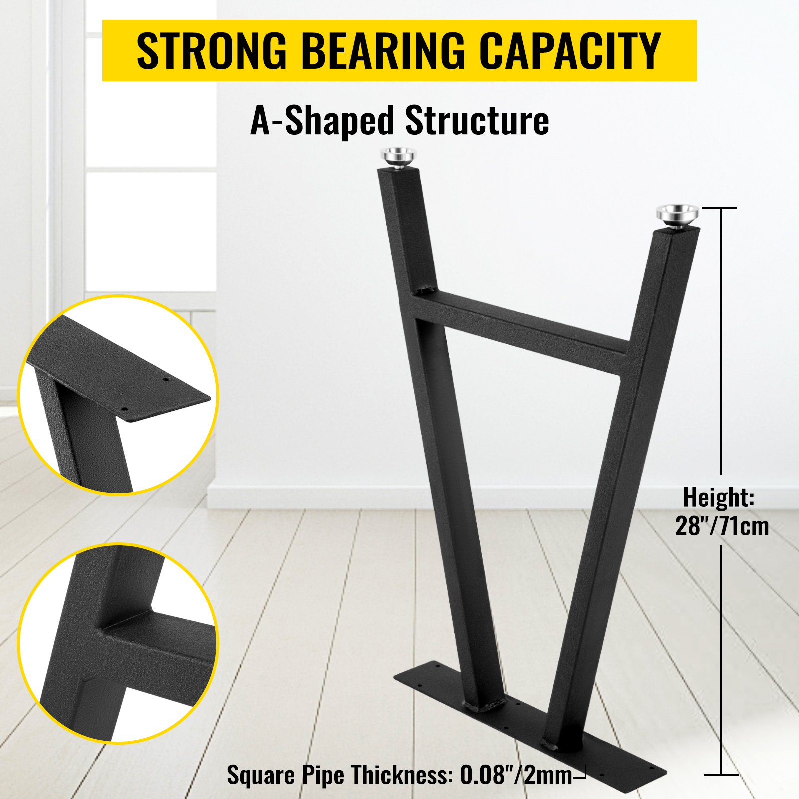 VEVOR metal table legs with strong bearing capacity, a-shaped structure, 28" height.