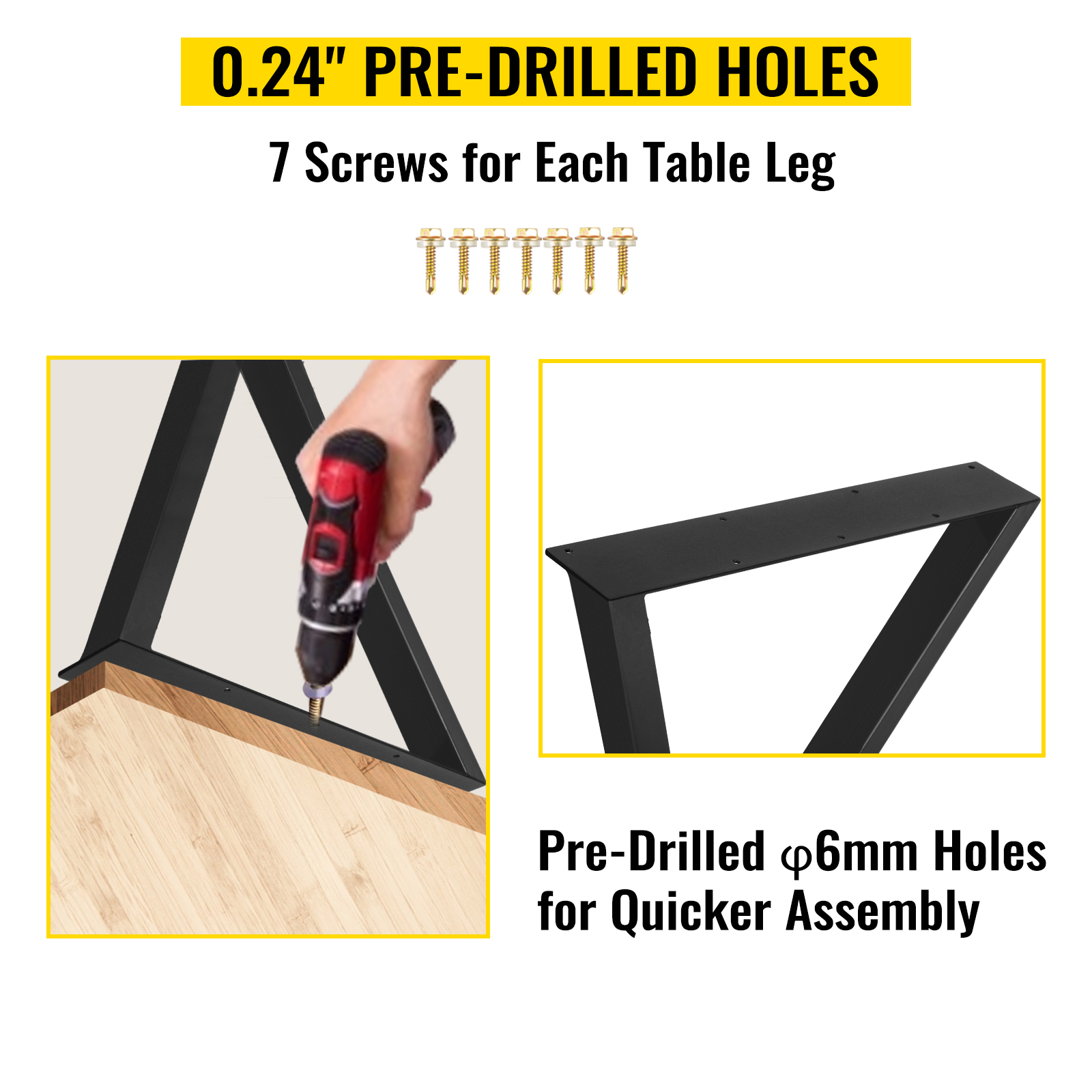 VEVOR metal table legs with pre-drilled holes for assembly.