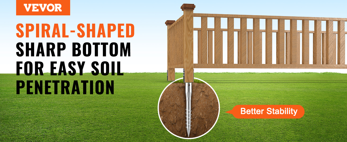 VEVOR no dig ground anchor features spiral-shaped sharp bottom for easy soil penetration and better stability.