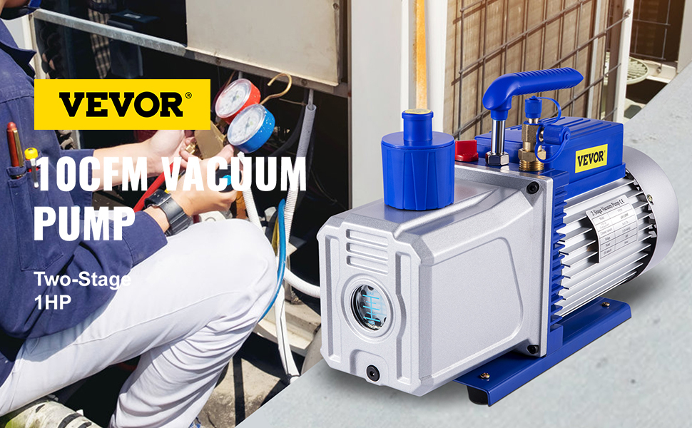 technician using VEVOR vacuum pump for hvac maintenance.