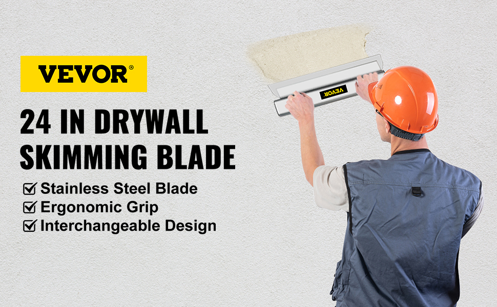 VEVOR skimming blade - 24 in drywall tool with stainless steel blade, ergonomic grip, interchangeable design.