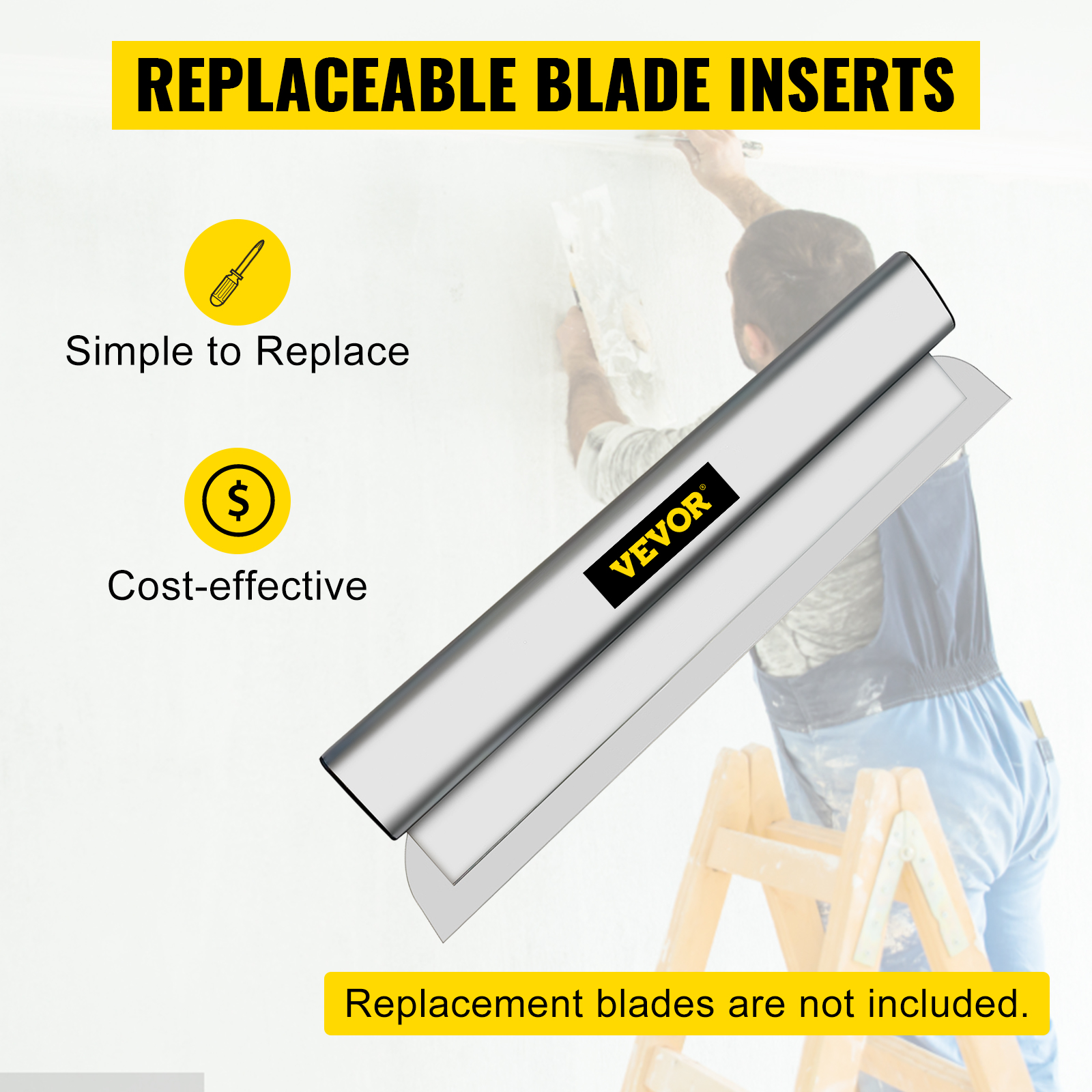 VEVOR skimming blade with replaceable inserts, showcasing simplicity, cost-effectiveness, and usage.