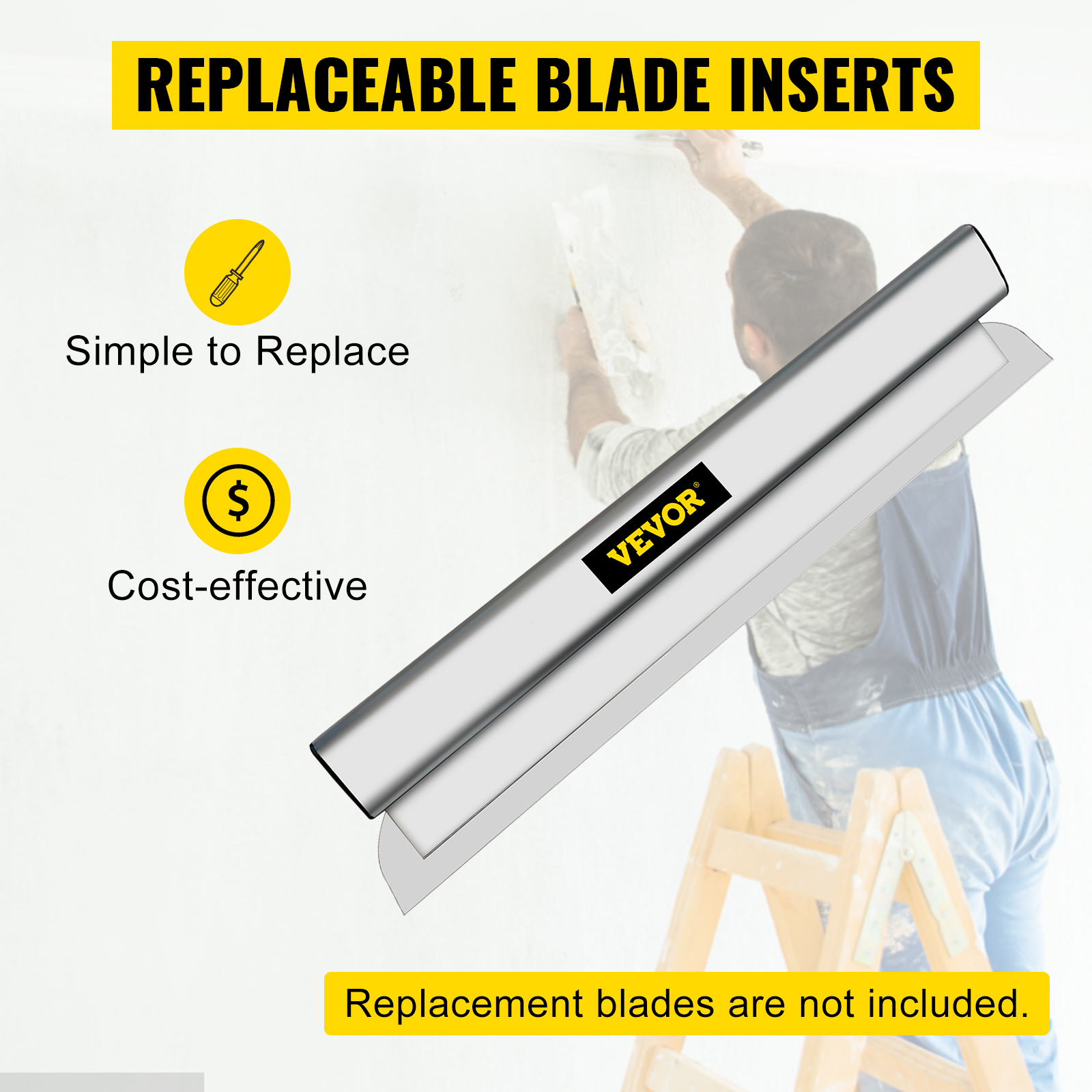 VEVOR skimming blade with replaceable blade inserts, simple to replace, and cost-effective tool.