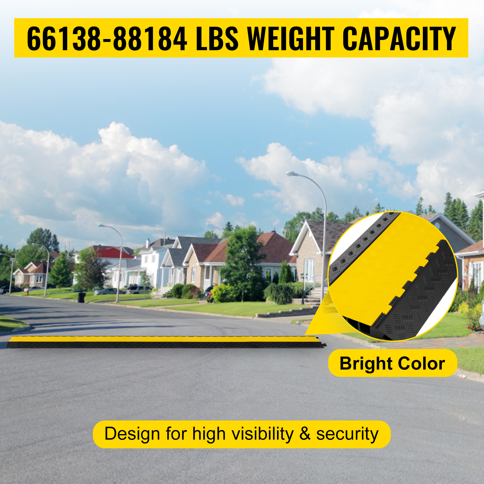 VEVOR 5 channel cable protectors on residential street, 66138-88184 lbs weight capacity.