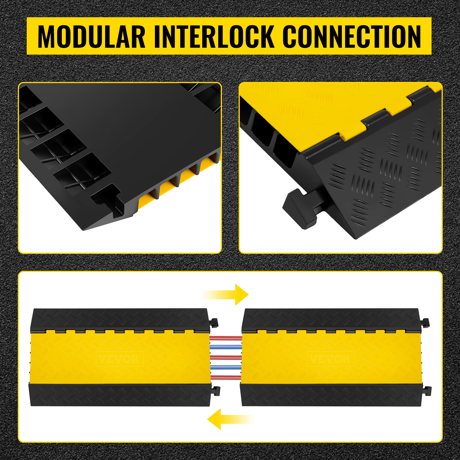 VEVOR 5 channel cable protectors showcasing modular interlock connection.