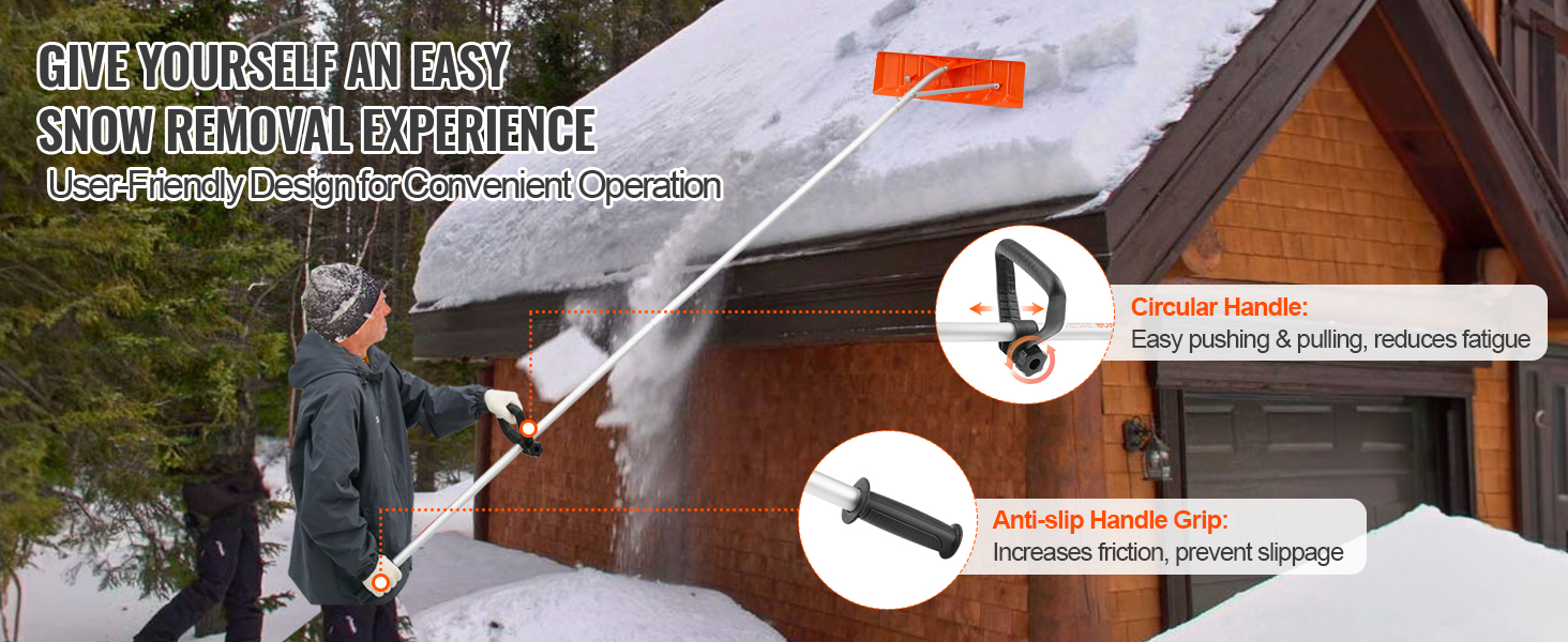 using the VEVOR snow roof rake, a person removes snow from a house roof with ease and comfort.