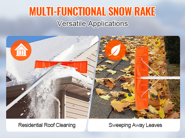 VEVOR snow roof rake used for residential roof cleaning and sweeping away leaves.