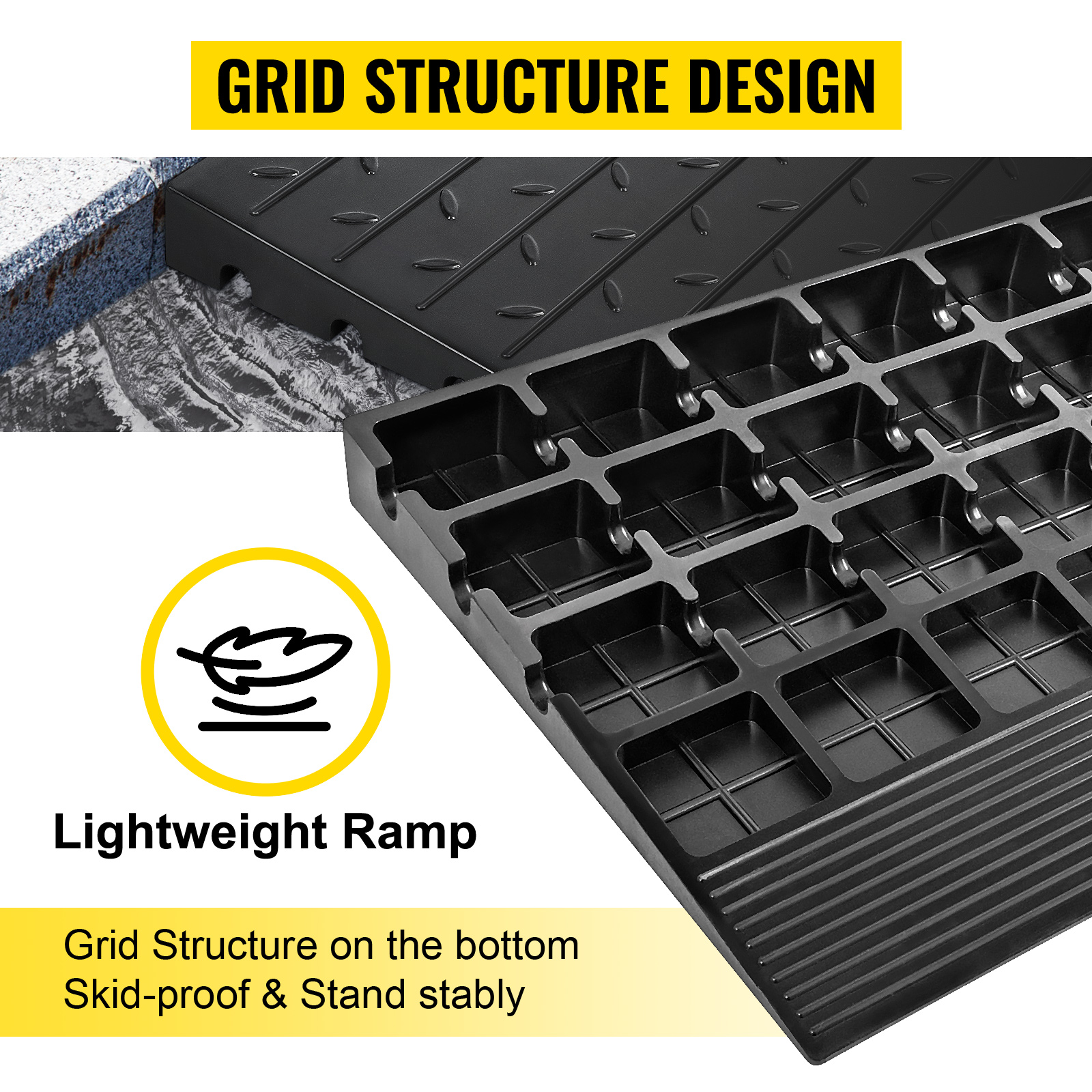 VEVOR rubber threshold ramp featuring grid structure for skid-proof stability.