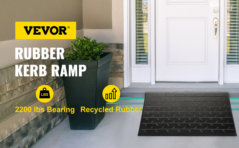 VEVOR rubber threshold ramp at door entrance, 2200 lbs bearing, recycled rubber.