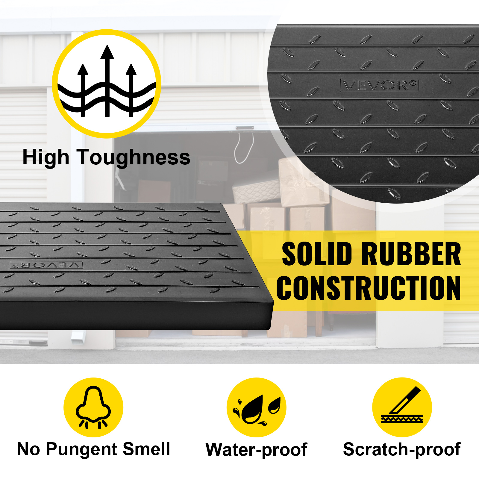 VEVOR rubber threshold ramp with high toughness and solid rubber construction.
