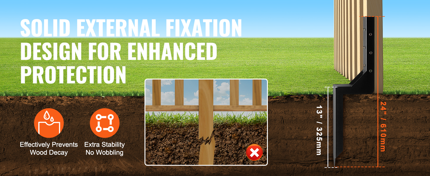 VEVOR fence post anchor kit provides solid external fixation, preventing wood decay and ensuring stability.