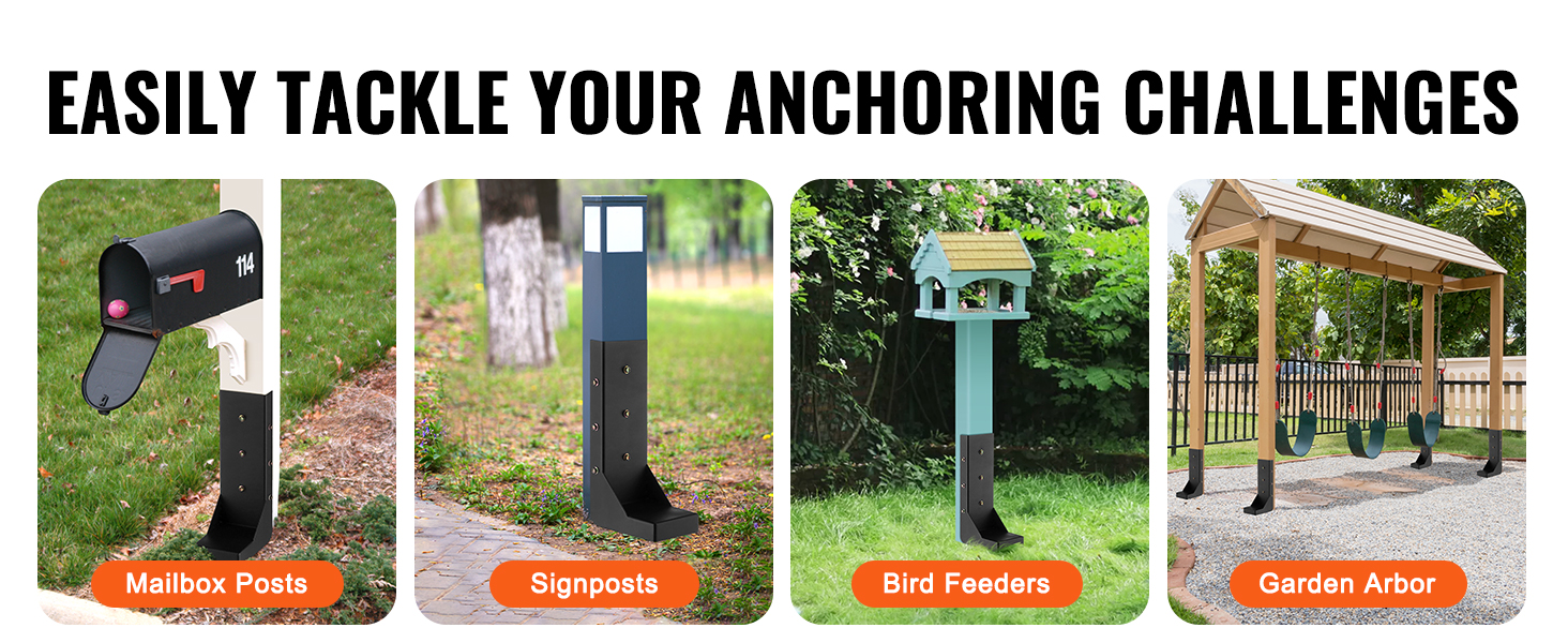easily anchor mailbox posts, signposts, bird feeders, and garden arbor with VEVOR fence post anchor kit.