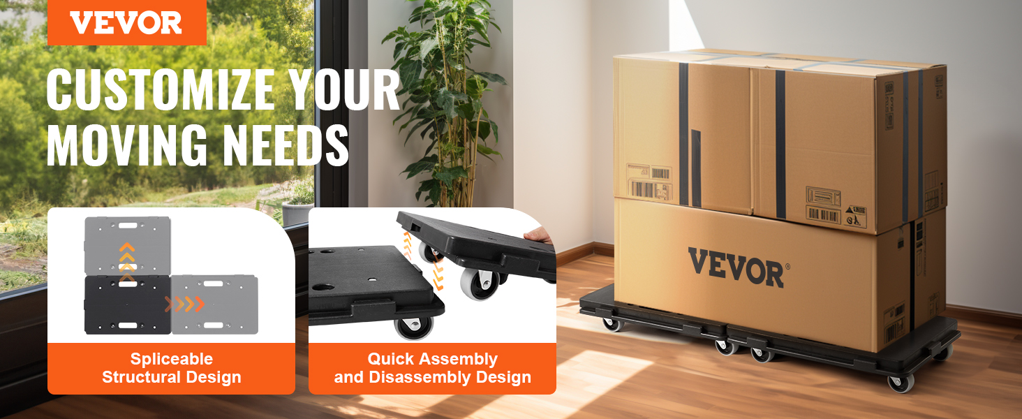 VEVOR furniture dolly for customized moving needs, featuring splicable design and quick assembly.