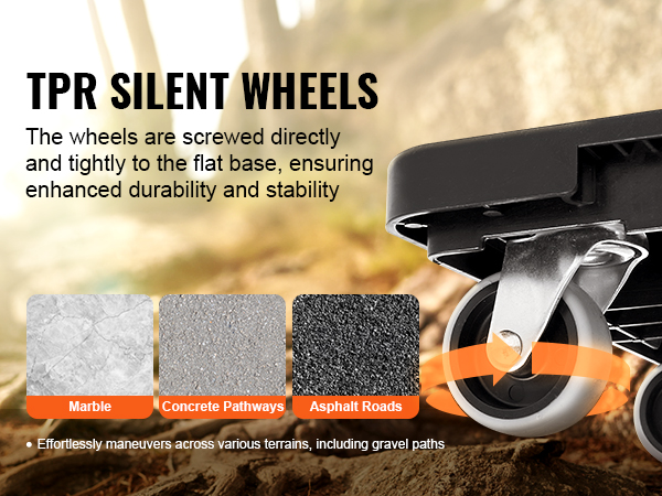 tpr silent wheels on VEVOR furniture dolly for marble, concrete, and asphalt surfaces.