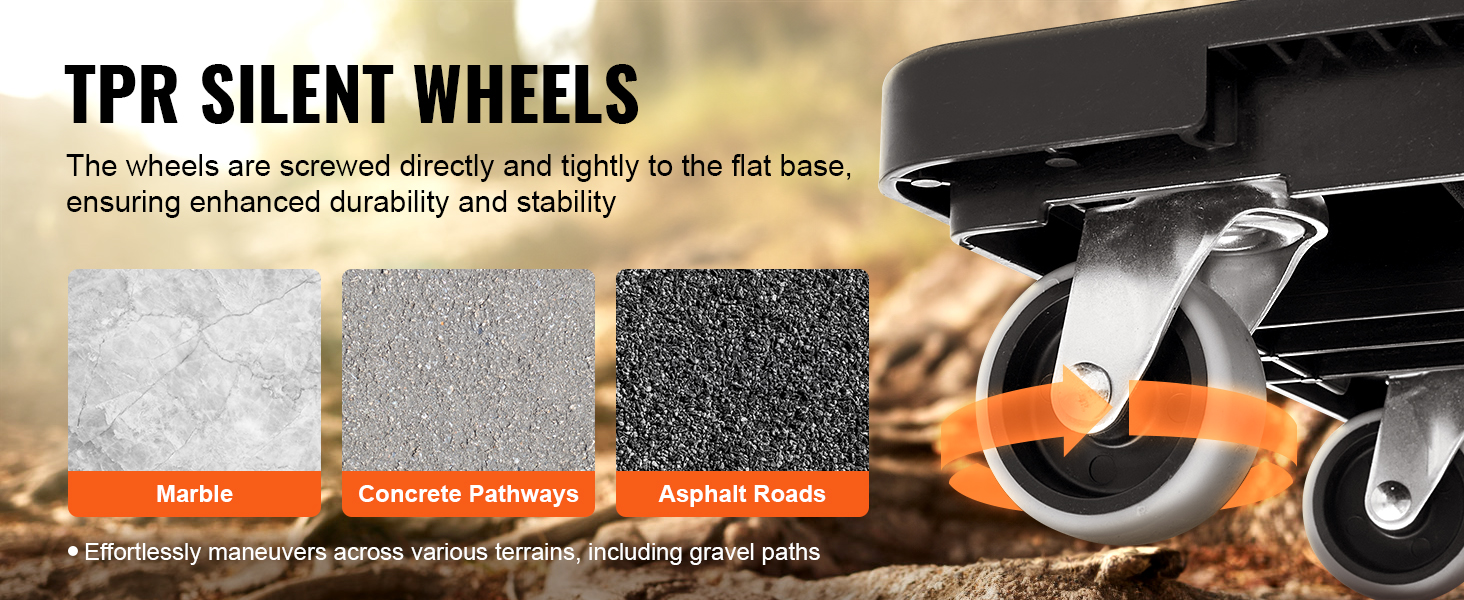 tpr silent wheels on VEVOR furniture dolly for marble, concrete, and asphalt surfaces.
