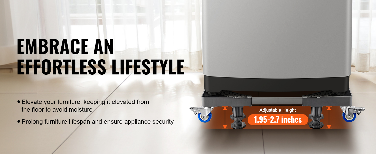 VEVOR mini fridge stand with adjustable height and wheels, elevating a fridge to enhance furniture lifespan.