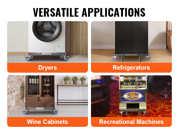 dryer, refrigerator, wine cabinet, and slot machine on VEVOR mini fridge stand showcasing versatility.