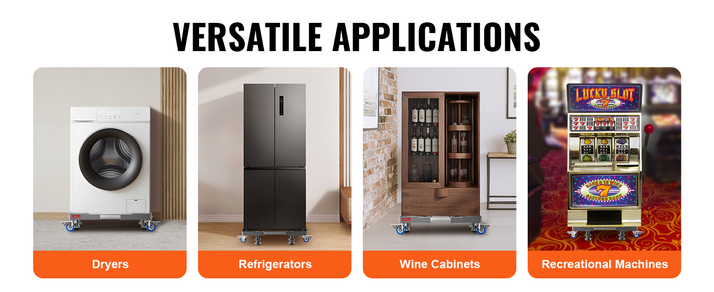 dryer, refrigerator, wine cabinet, and slot machine on VEVOR mini fridge stand showcasing versatility.