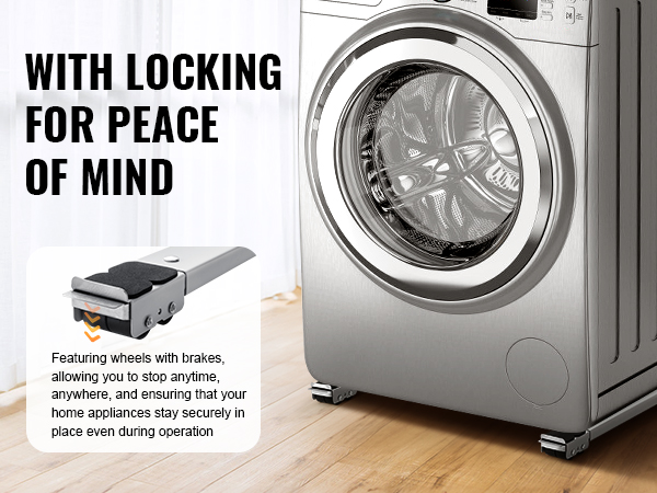 washing machine on VEVOR appliance rollers with locking wheels for added stability and peace of mind.