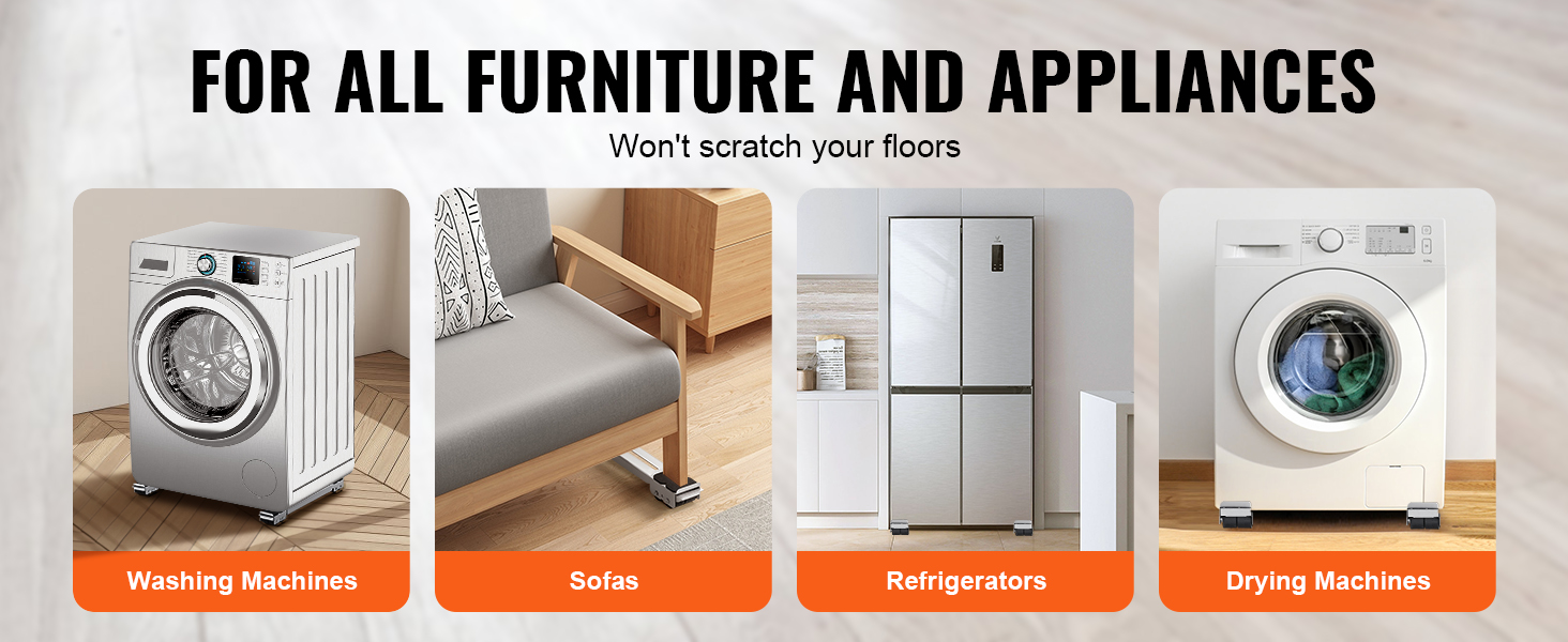appliance rollers for washing machines, sofas, refrigerators, and drying machines on wooden floors.